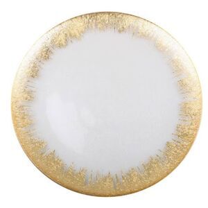 Classic Touch Large Round Gold Splash Foil Rim Glass Platter Serving Tray